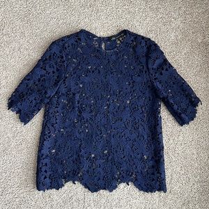 Navy Zara floral lace top